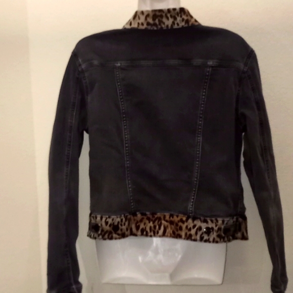 LulaRoe Black Denim Jacket with Animal Print Trim - Picture 7 of 13